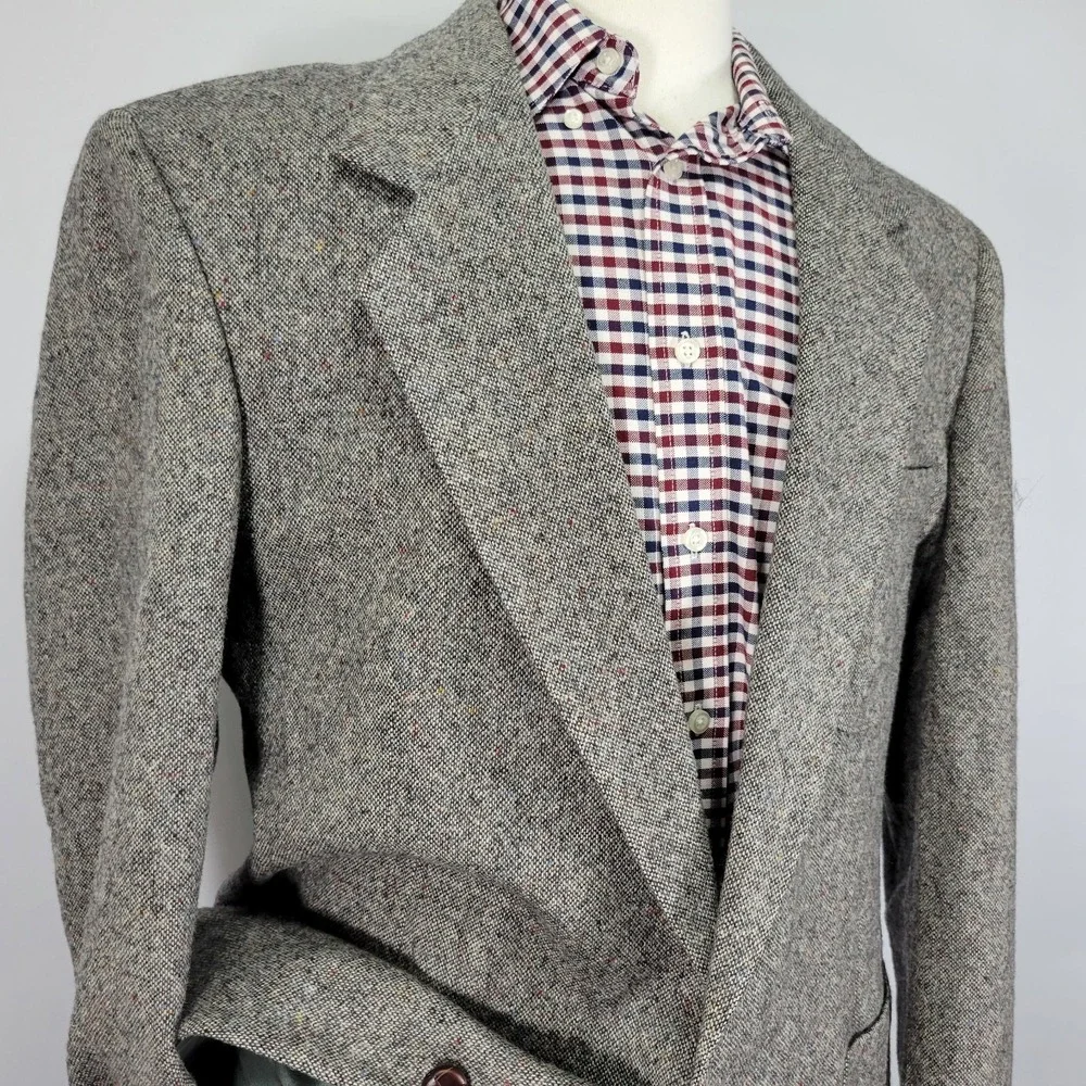 Gallery Haggar Men's Tweed Sport Coat Blazer‎ Two Button Gray Wool Size 46L